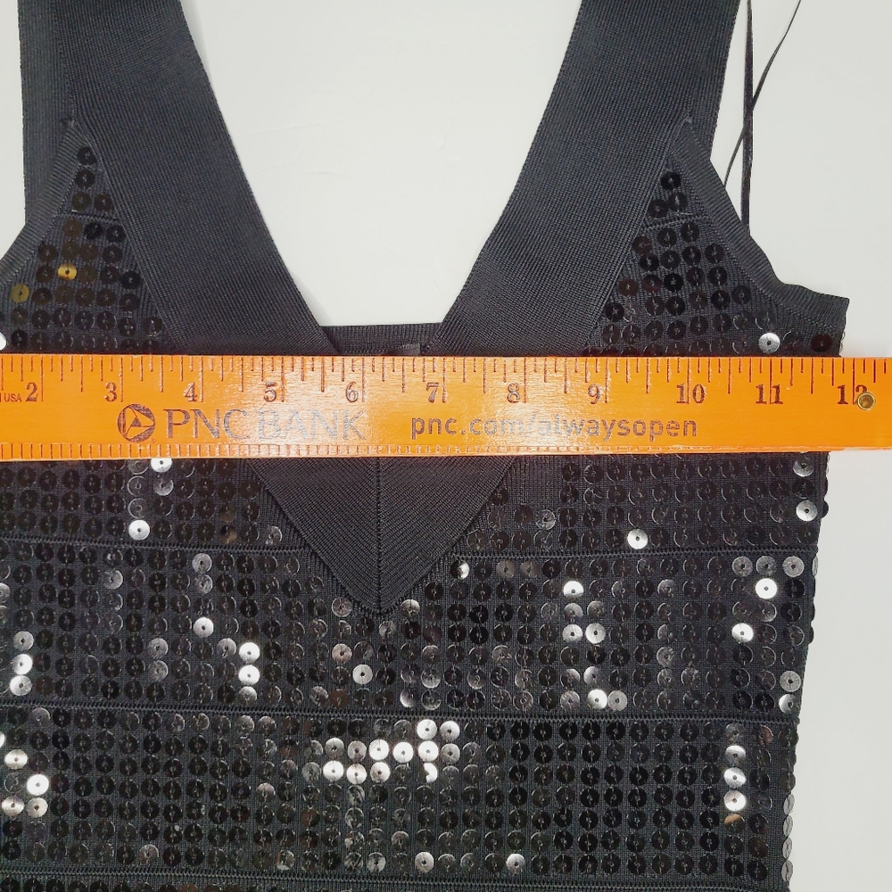 Aqua Sequin Mini little Black Dress Womens Small V-Neck Cocktail Party Club Sexy - Picture 5 of 10
